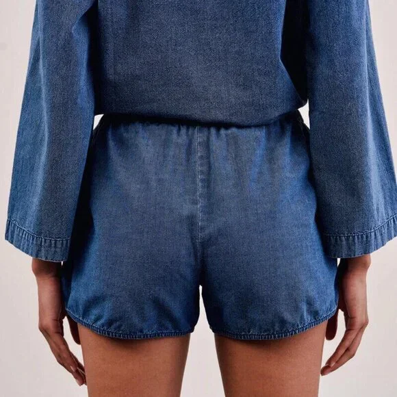 Nili Lotan Tilly Cotton Chambray Shorts High Waisted Deep Indigo M New 258013